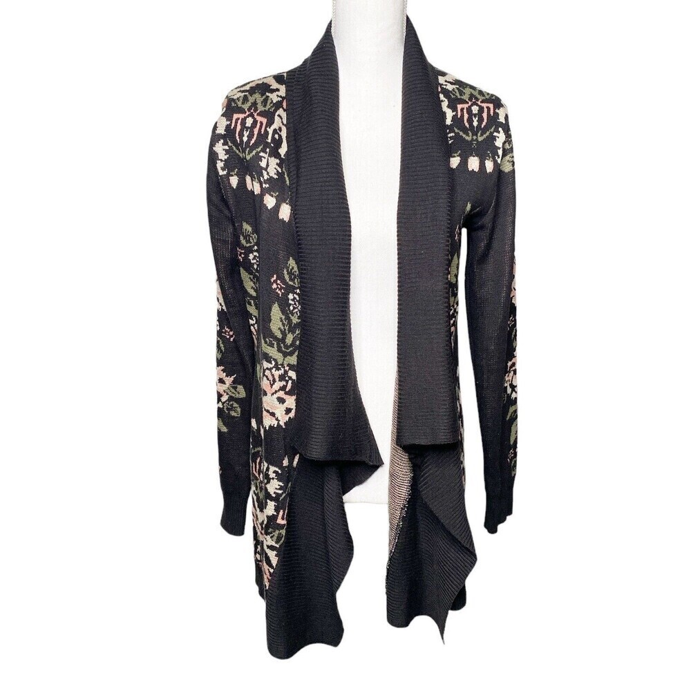 Staring at Stars Women Black Floral Open Cardigan Sweater SZ M Anthropologie